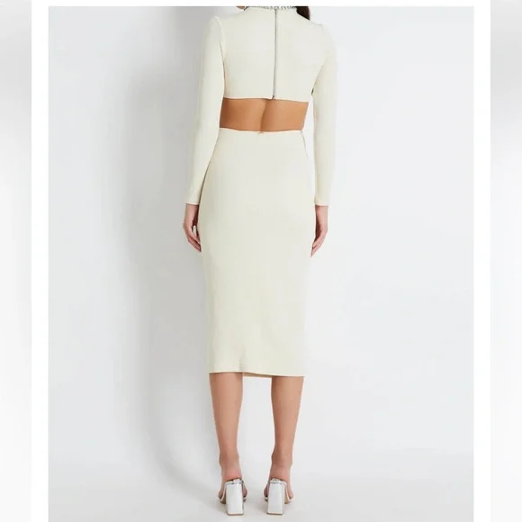 PatBO Cream Knit Midi Dress with Embellished Collar - Picture 4 of 7
